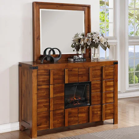 8 Drawer Co-Z-Dresser with Fireplace and Mirror